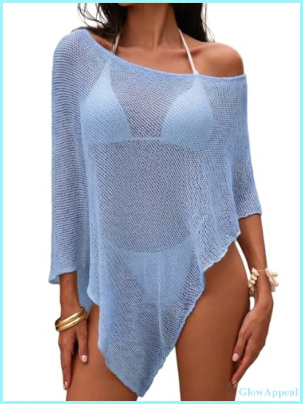 Women's Crochet Knit Off The Shoulder Beach Cover Up Mesh Poncho Top